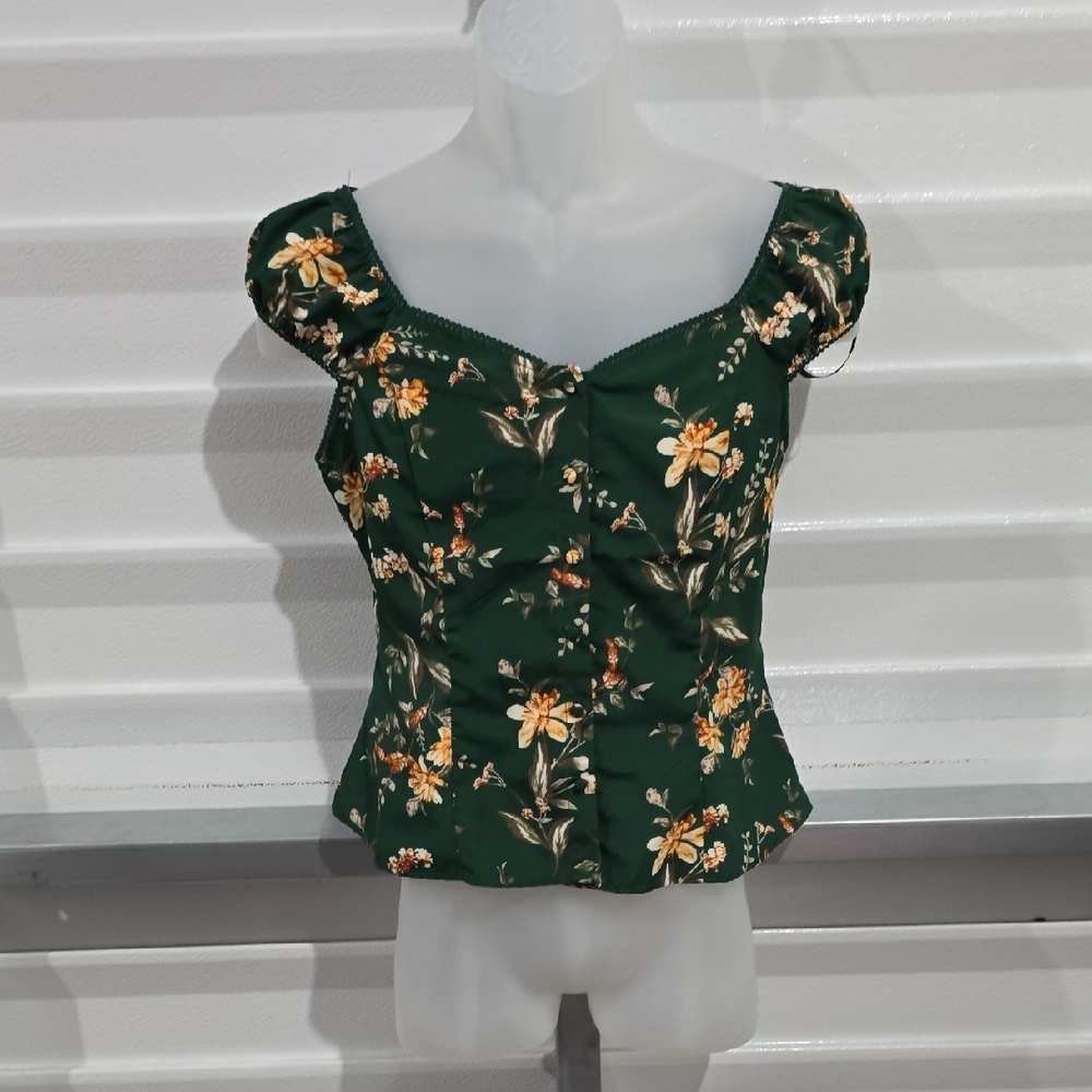 Mine Green Fitted Cap Sleeve Blouse‎